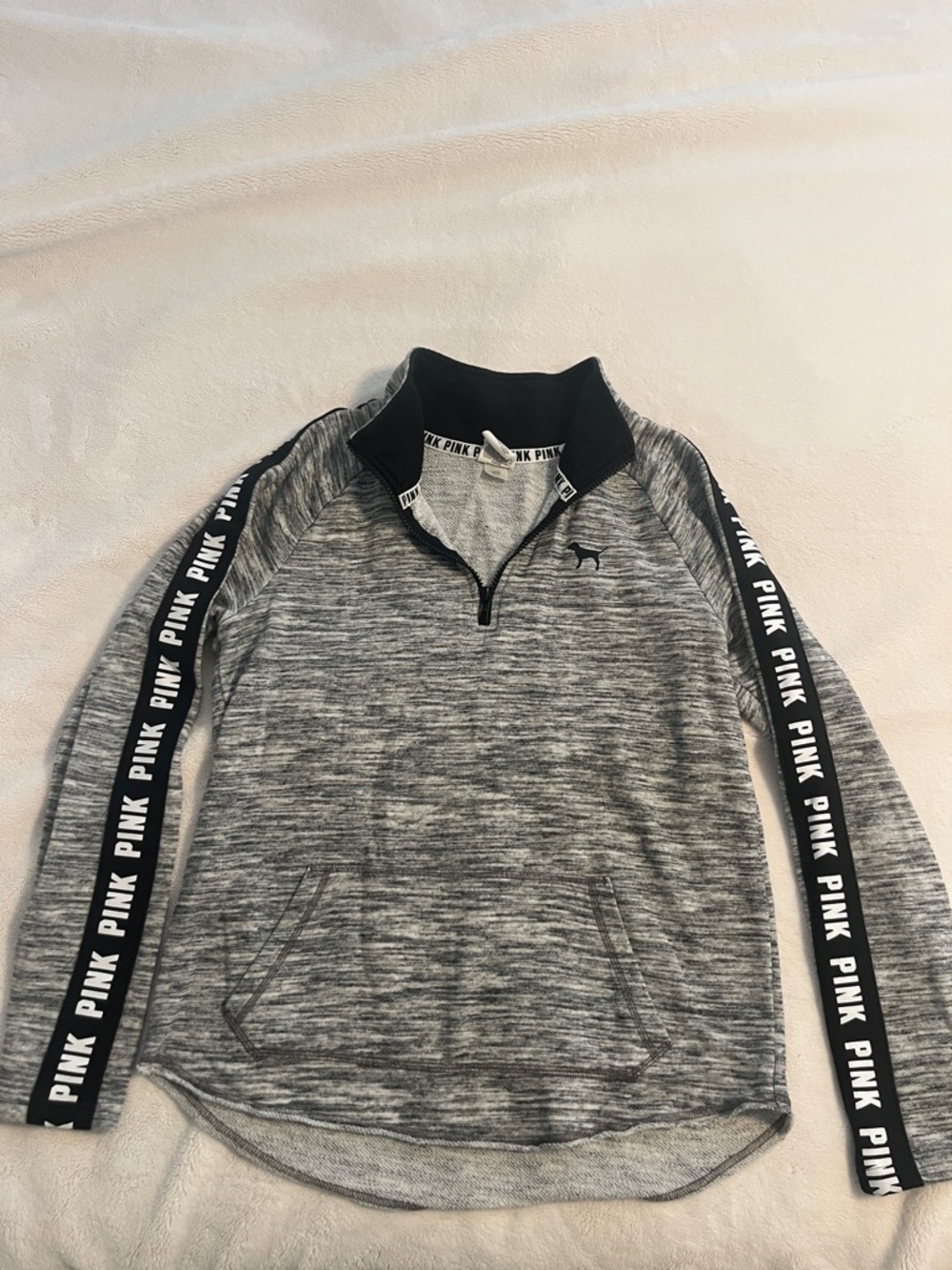 Victoria's Secret PINK Gray Heather Half-Zip Pullover with Black Trim